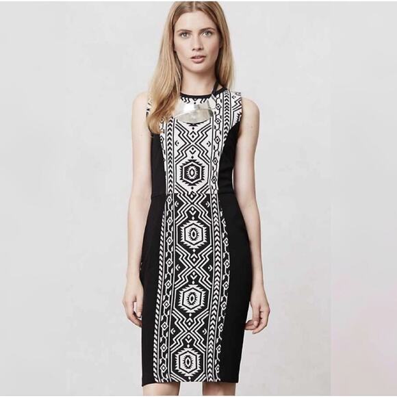 Anthropologie Porridge Size 2 Pencil Sheath Dress Black Aztec Print Str… - Picture 11 of 11